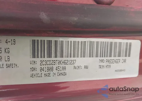 2019 Dodge Challenger R/T from USA, damaged, VIN 2C3CDZBT0KH621237